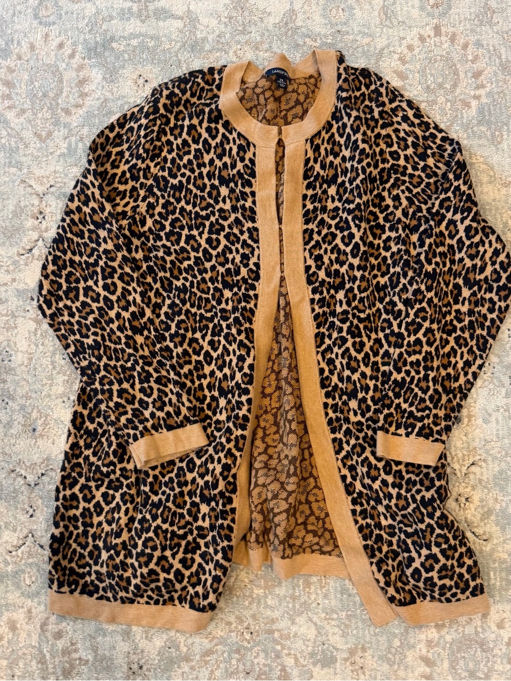 Lands' End Leopard Print Open Cardigan - Black & Brown Trim